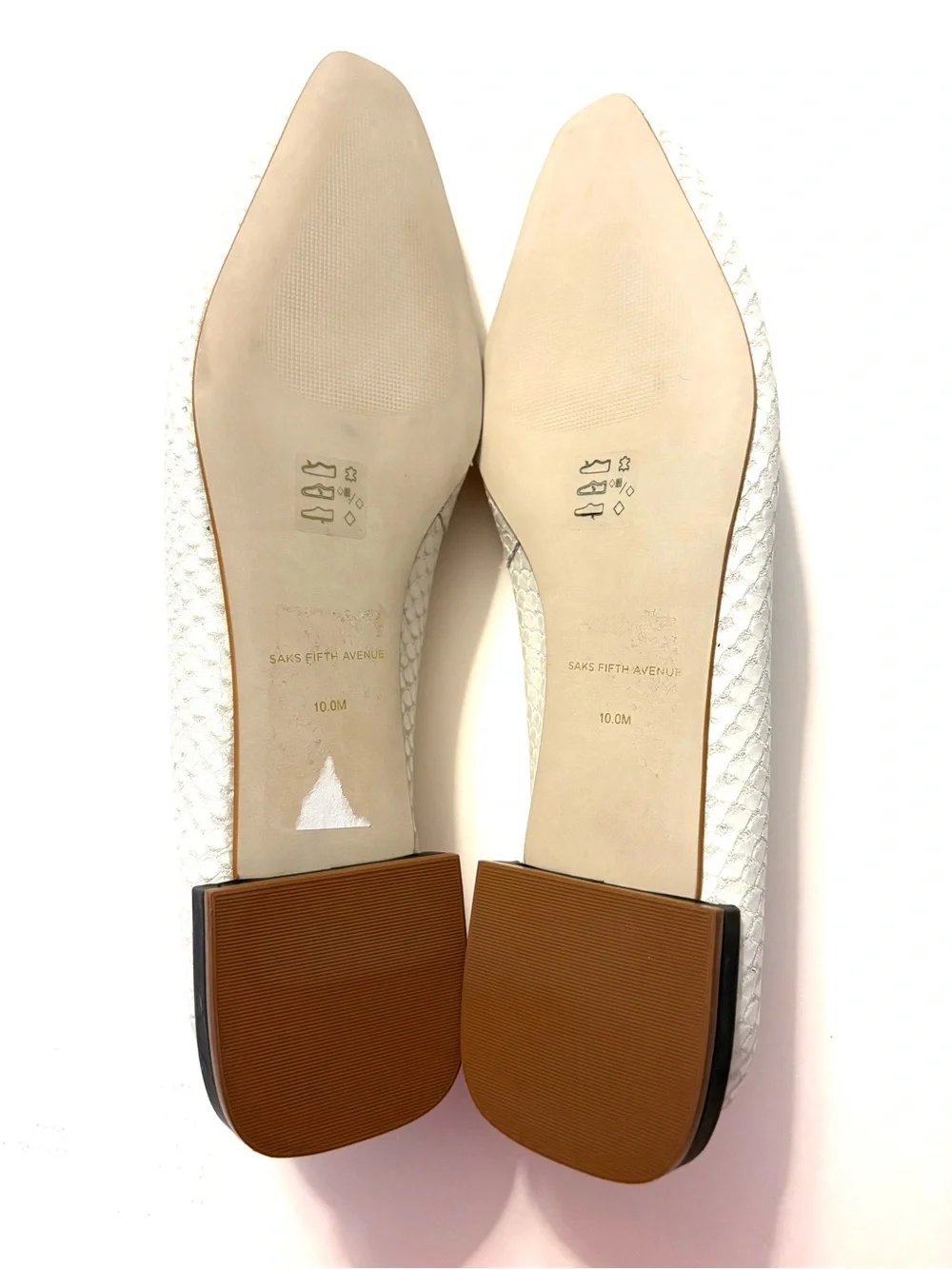 SAKS FIFTY AVENUE Snake-Embossed Leather Ballet Flats, white